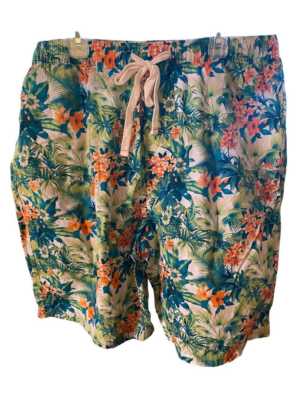 Tommy Bahama Tropical Floral Drawstring Shorts in Green & Orange